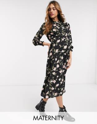 фото Черное платье миди с цветочным принтом new look maternity-черный