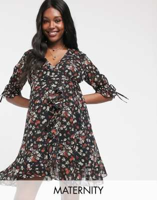 Черное платье мини с запахом и завязками на рукавах New Look Maternity-Черный
