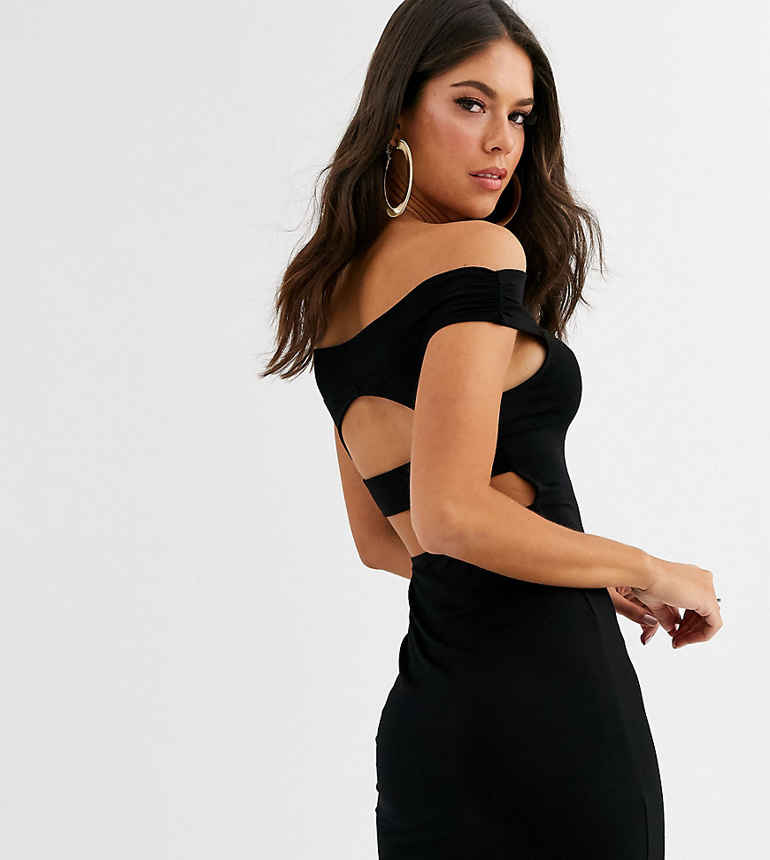 фото Черное платье мини со спущенными плечами и отделкой на спине asos design tall-черный asos tall