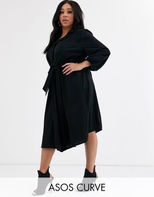 фото Черное платье-рубашка миди с пуговицами asos design curve-черный asos curve