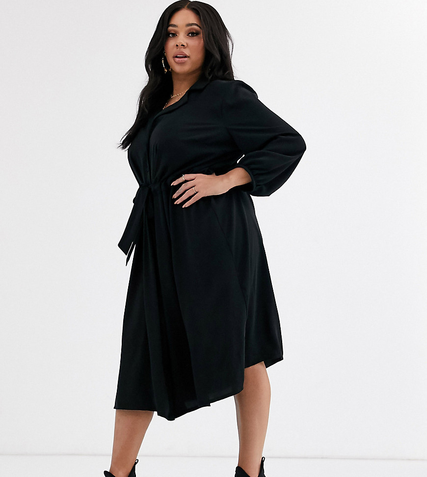 фото Черное платье-рубашка миди с пуговицами asos design curve-черный asos curve