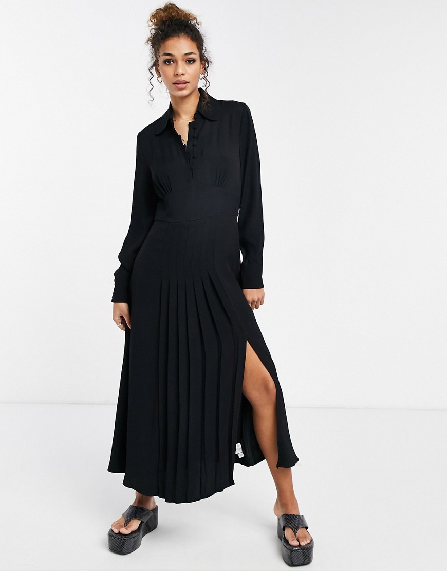 фото Черное платье с длинными рукавами и разрезом по бокам ghost claudette-черный цвет