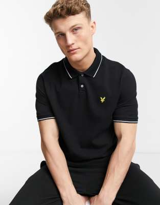 фото Черное поло с контрастным воротником lyle & scott-черный цвет