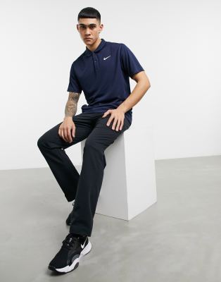 фото Черное поло с логотипом-галочкой на рукаве nike golf victory dri-fit-темно-синий