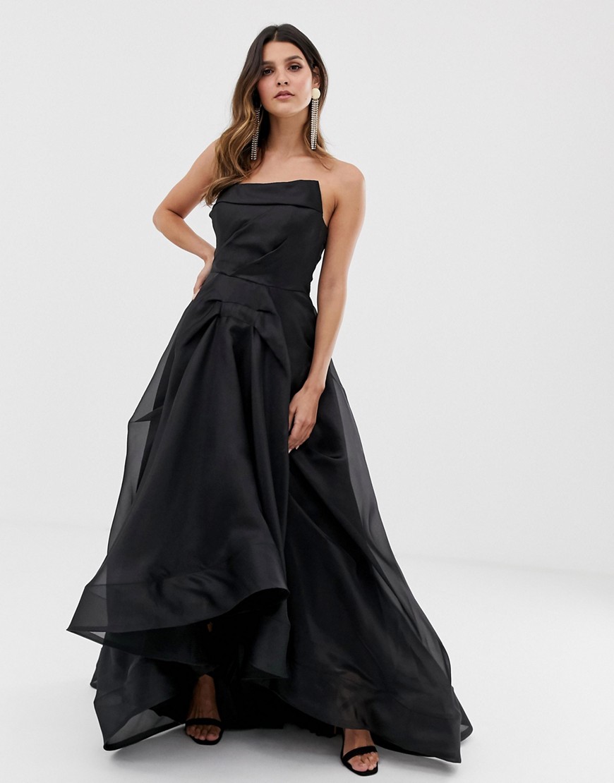 Черное пышное платье макси с отделкой из органзы на лифе Bariano-Черный