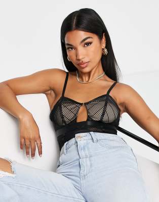 фото Черное сетчатое боди в корсетном стиле missguided-черный цвет