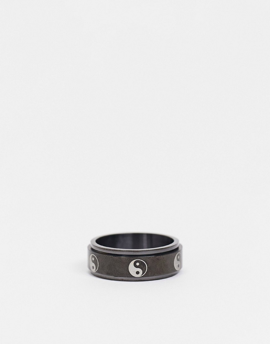 фото Черное широкое кольцо из нержавеющей стали с символами «инь и ян» asos design-черный