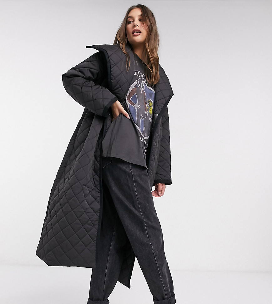 фото Черное стеганое пальто макси asos design tall-черный asos tall