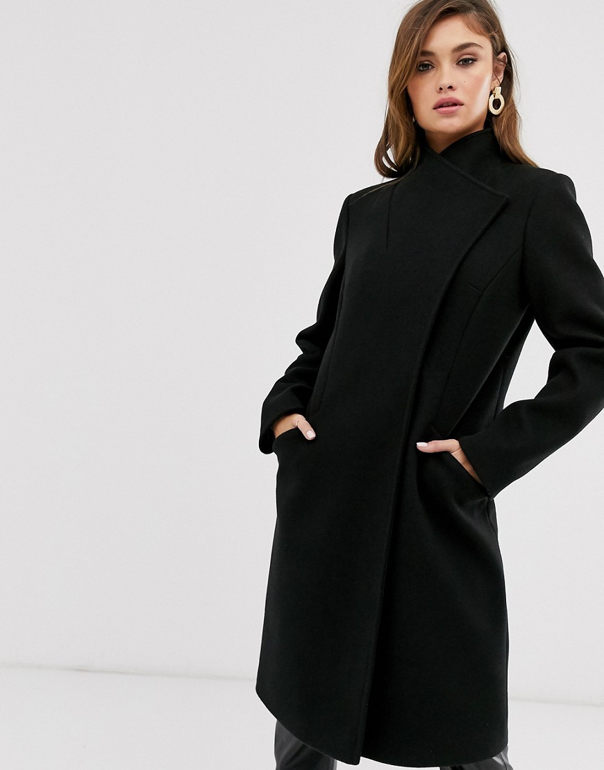 фото Черное строгое пальто с запахом спереди asos design-черный