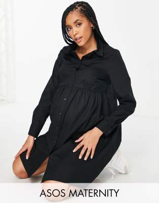 фото Черное свободное хлопковое платье-рубашка мини asos design maternity-черный цвет asos maternity