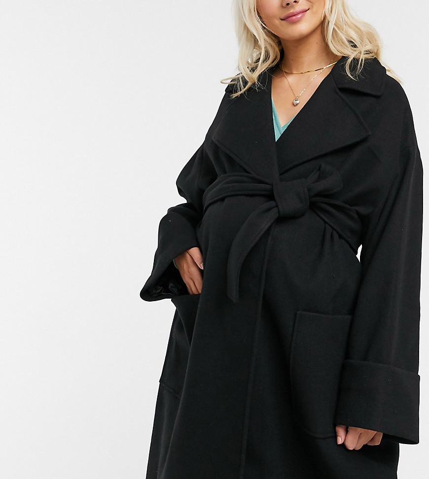 фото Черное свободное пальто с поясом asos design maternity-черный asos maternity