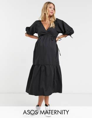 фото Черное свободное платье миди asos design maternity-черный asos maternity