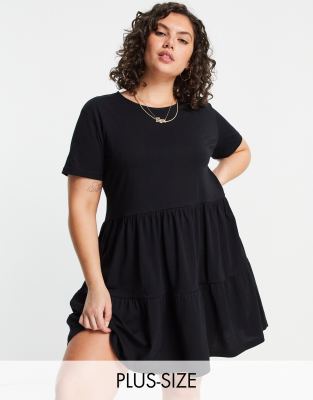 фото Черное свободное платье мини из трикотажа new look curve-черный цвет new look plus