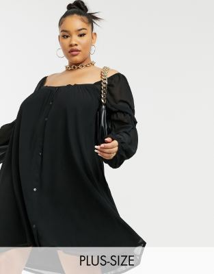Черное свободное платье мини с пуговицами In The Style Plus x Lorna Luxe-Черный