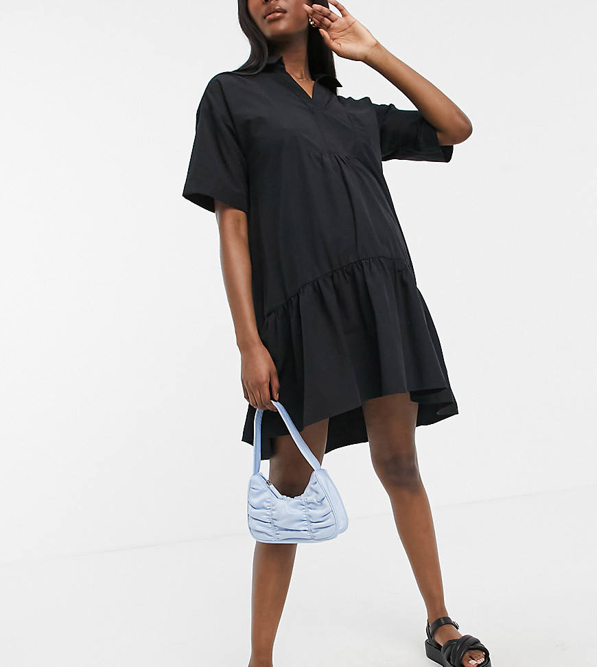 фото Черное свободное платье-рубашка миди gebe maternity-черный цвет