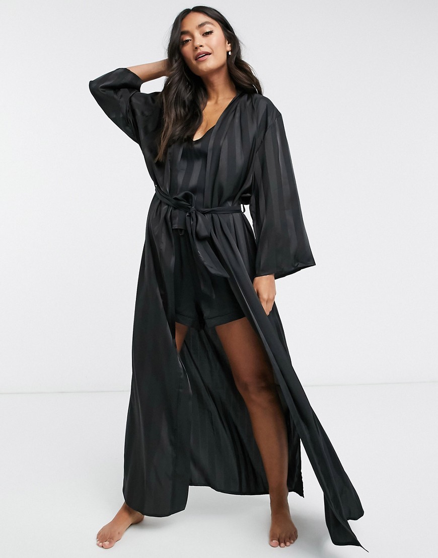 фото Черное жаккардовое платье-кимоно макси в полоску loungeable-черный