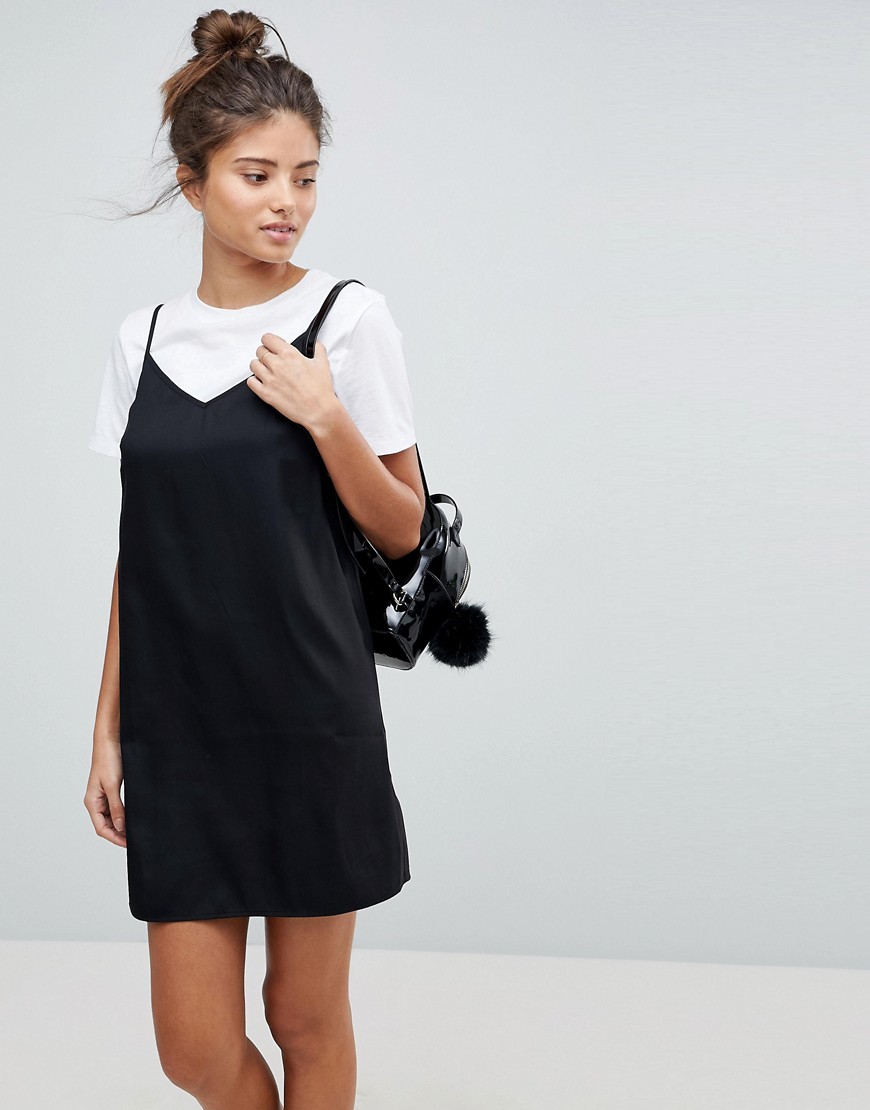 Черное платье-комбинация мини для груди большого размера ASOS DESIGN-Черный цвет
