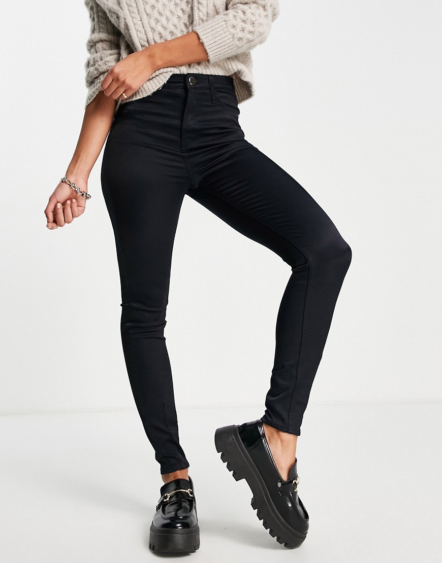 Черные атласные джинсы зауженного кроя с завышенной талией -Черный цвет River Island 111619724