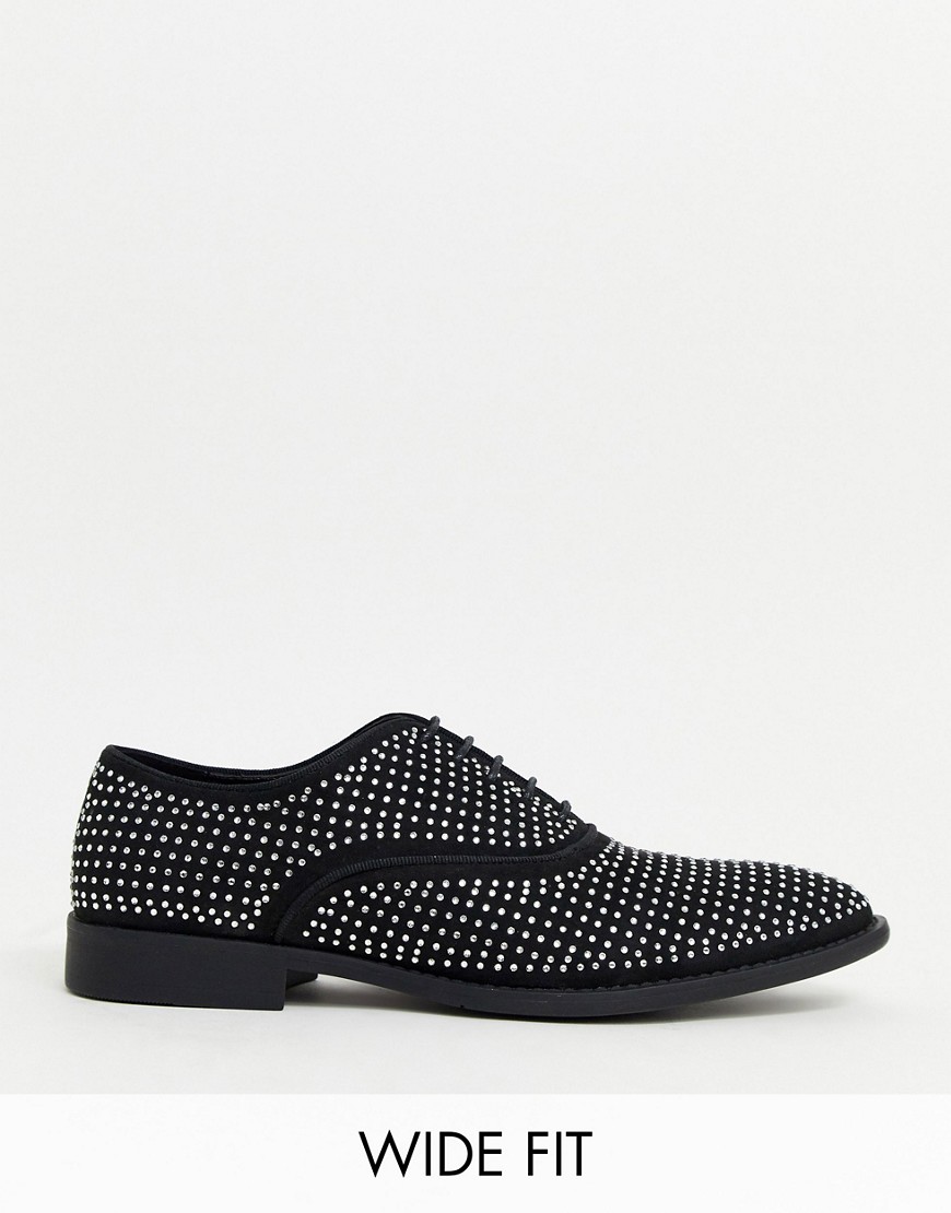 фото Черные бархатные туфли на шнуровке для широкой стопы с заклепками asos design-черный