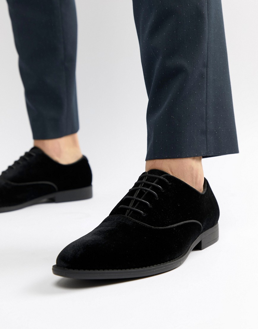 фото Черные бархатные туфли со шнуровкой asos design-черный