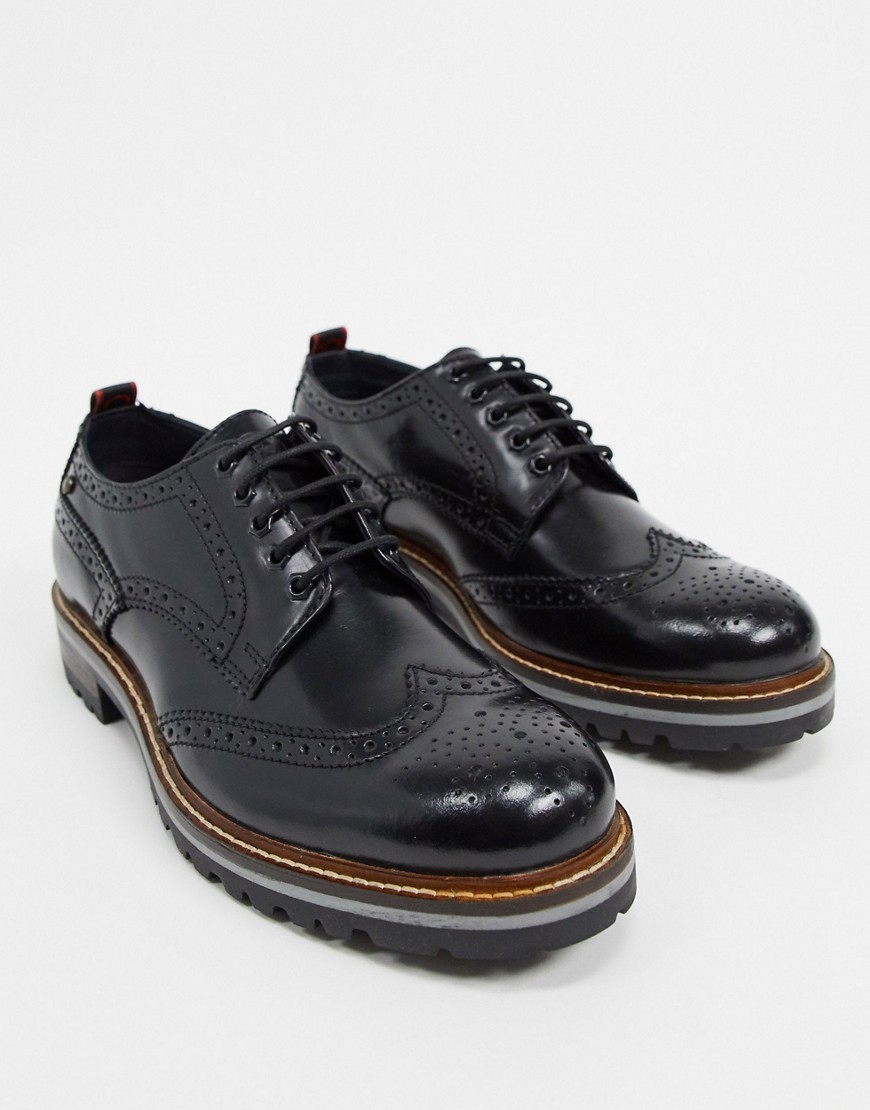фото Черные блестящие ботинки-броги base london сolver-черный