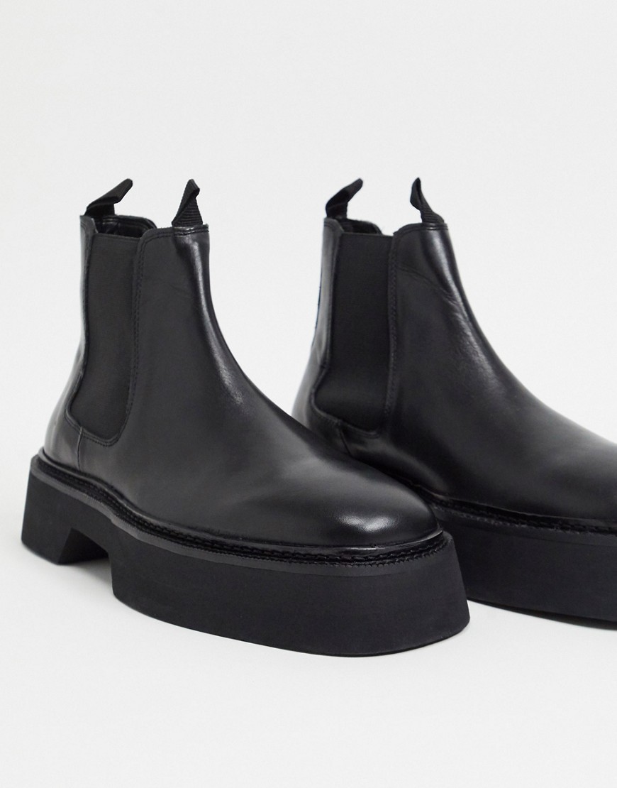 фото Черные блестящие кожаные ботинки челси с квадратным носком asos design-черный