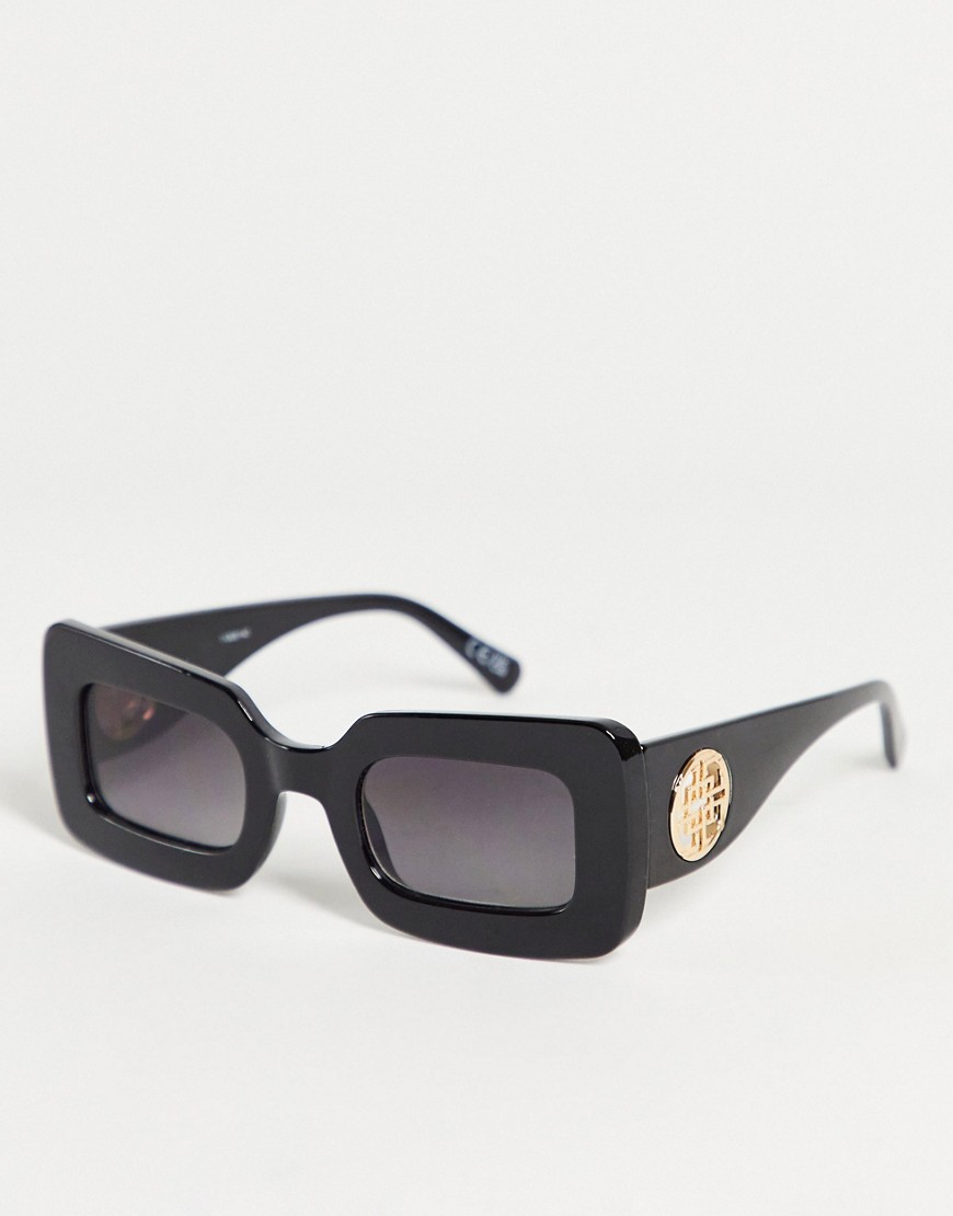 фото Черные блестящие солнцезащитные очки в массивной квадратной оправе с металлической монограммой asos design-черный цвет