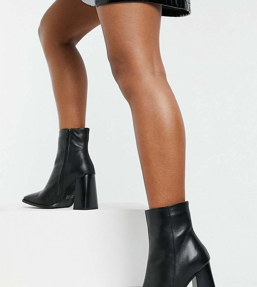 фото Черные ботильоны из искусственной кожи на блочном каблуке с квадратным носком для широкой стопы depp-черный