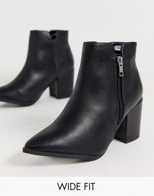 фото Черные ботильоны на каблуке из искусственной кожи с острым носком для широкой стопы new look-черный new look wide fit