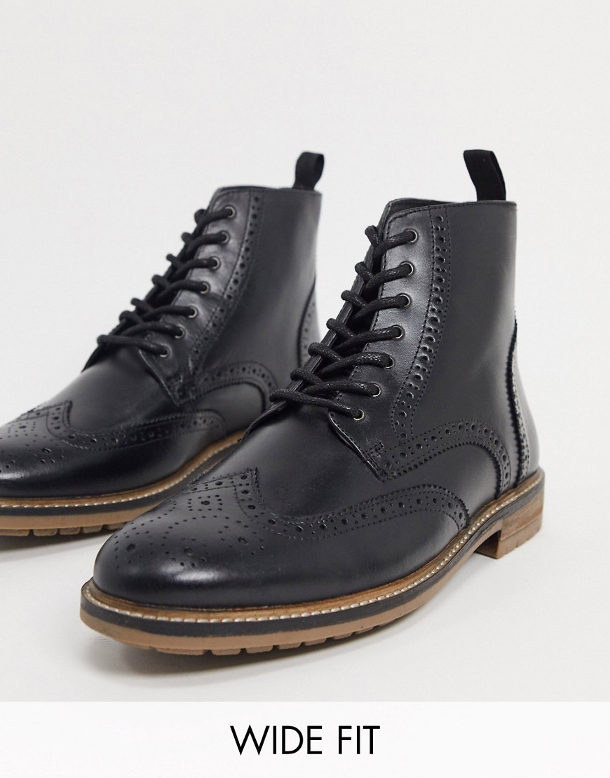 фото Черные ботинки-броги для широкой стопы на шнуровке silver street-черный