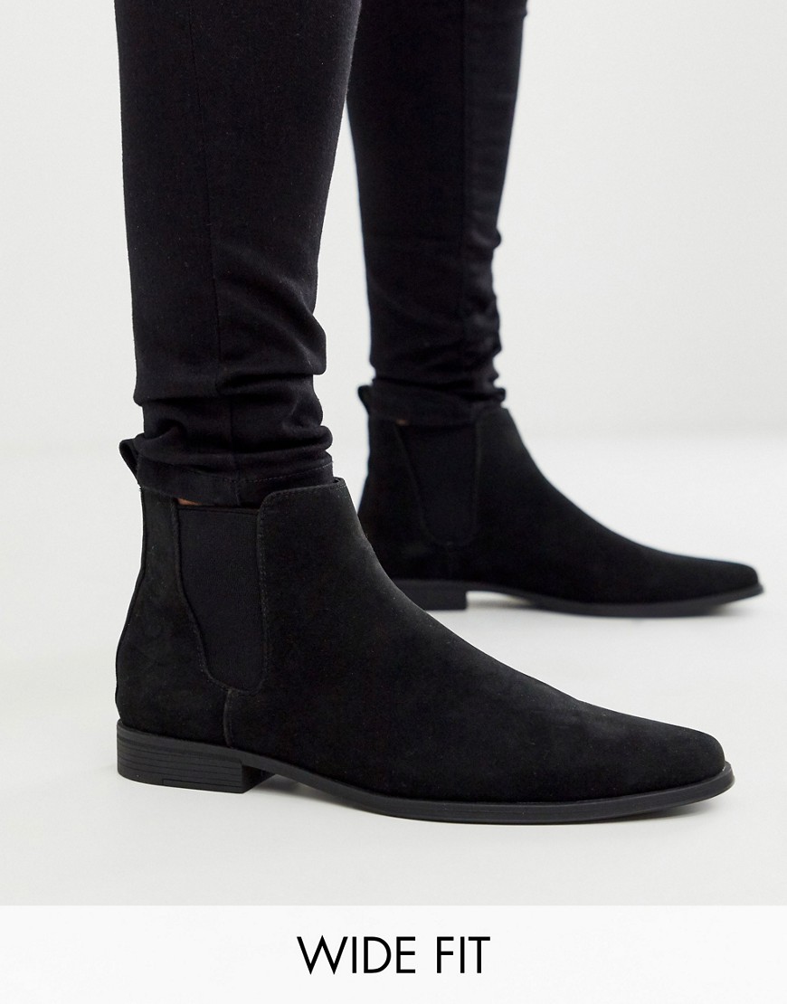 фото Черные ботинки челси для широкой стопы из искусственной замши asos design-черный