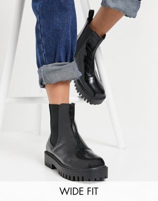 фото Черные ботинки челси для широкой стопы с эффектом крокодиловой кожи raid wide fit zinnia-черный цвет