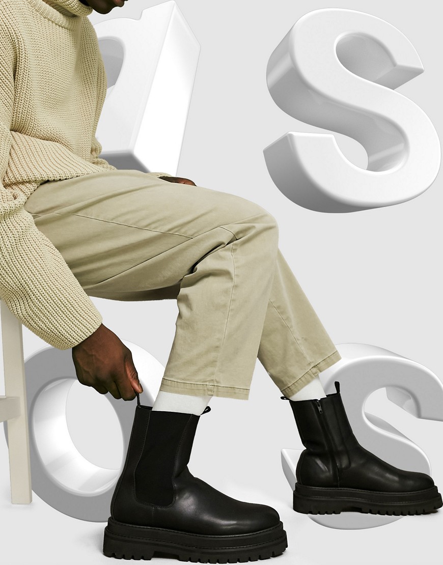 фото Черные ботинки челси из искусственной кожи asos design-черный цвет