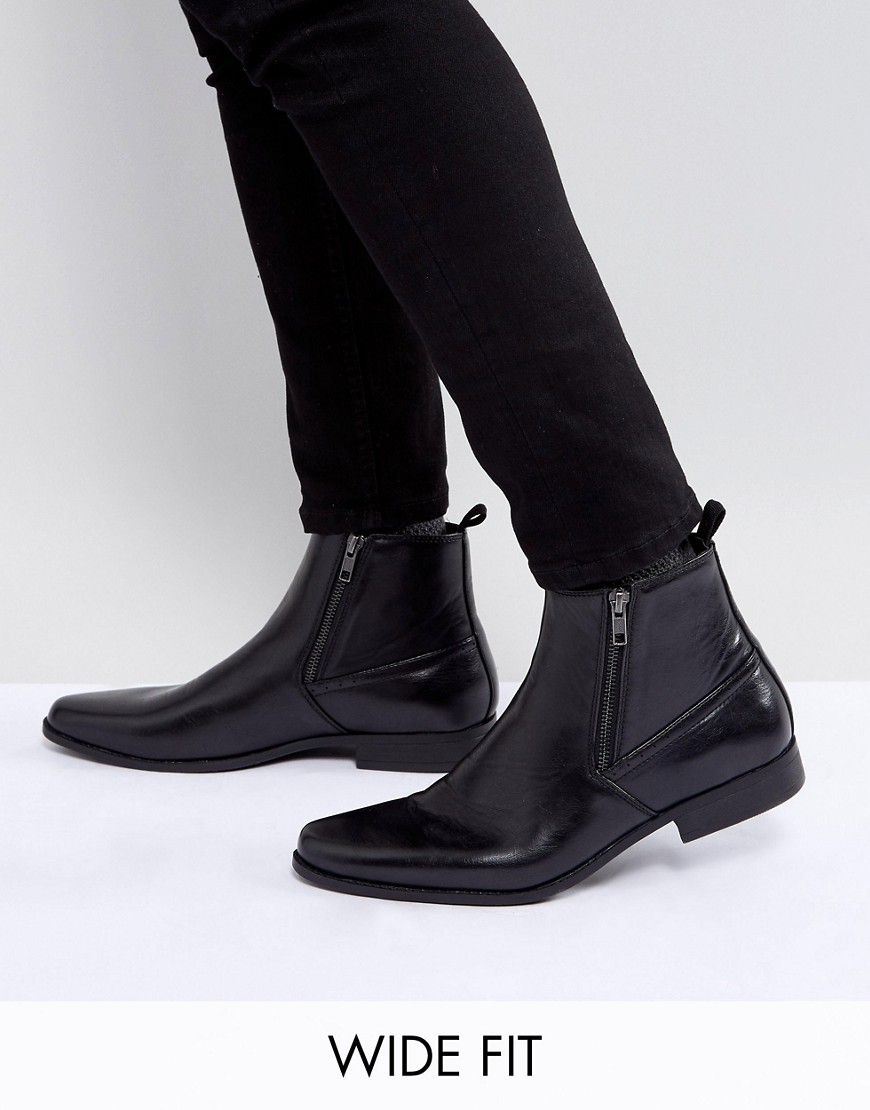 фото Черные ботинки челси из искусственной кожи для широкой стопы asos-черный asos design