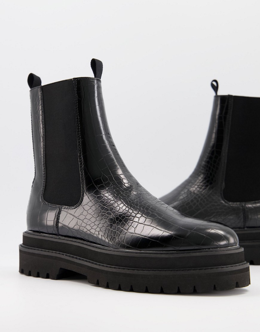 фото Черные ботинки-челси из искусственной кожи с крокодиловым принтом asos design-черный