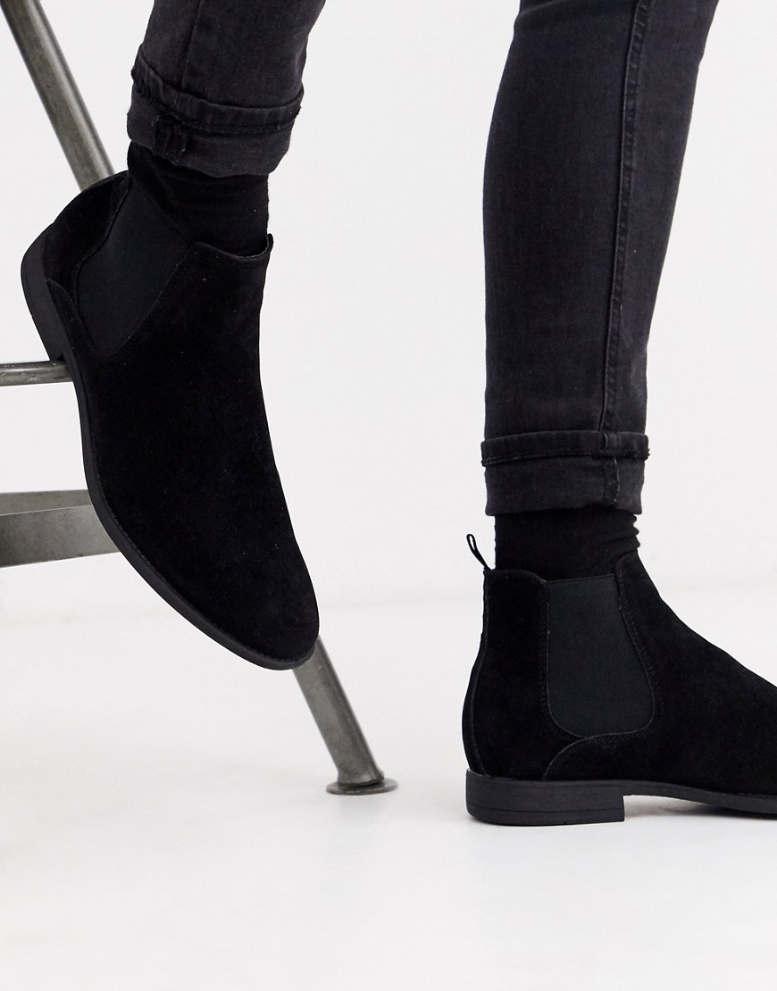 фото Черные ботинки челси из искусственной замши new look-черный