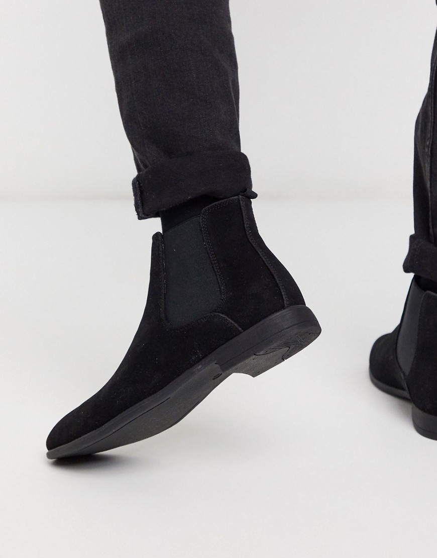фото Черные ботинки челси из искусственной замши new look-черный