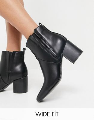 фото Черные ботинки челси на каблуке для широкой стопы glamorous wide fit-черный цвет