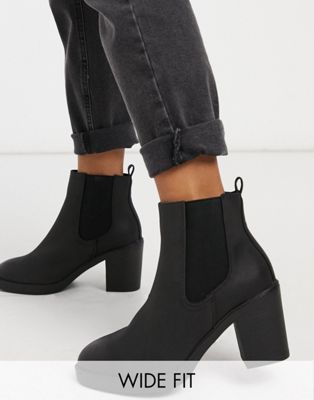 фото Черные ботинки челси на каблуке для широкой стопы new look wide fit-черный цвет