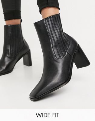 фото Черные ботинки челси на каблуке для широкой стопы raid wide fit benita-черный цвет
