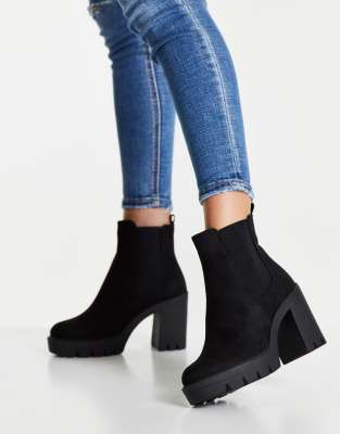  Черные ботинки челси на каблуке и толстой подошве ASOS DESIGN Eve-Черный цвет