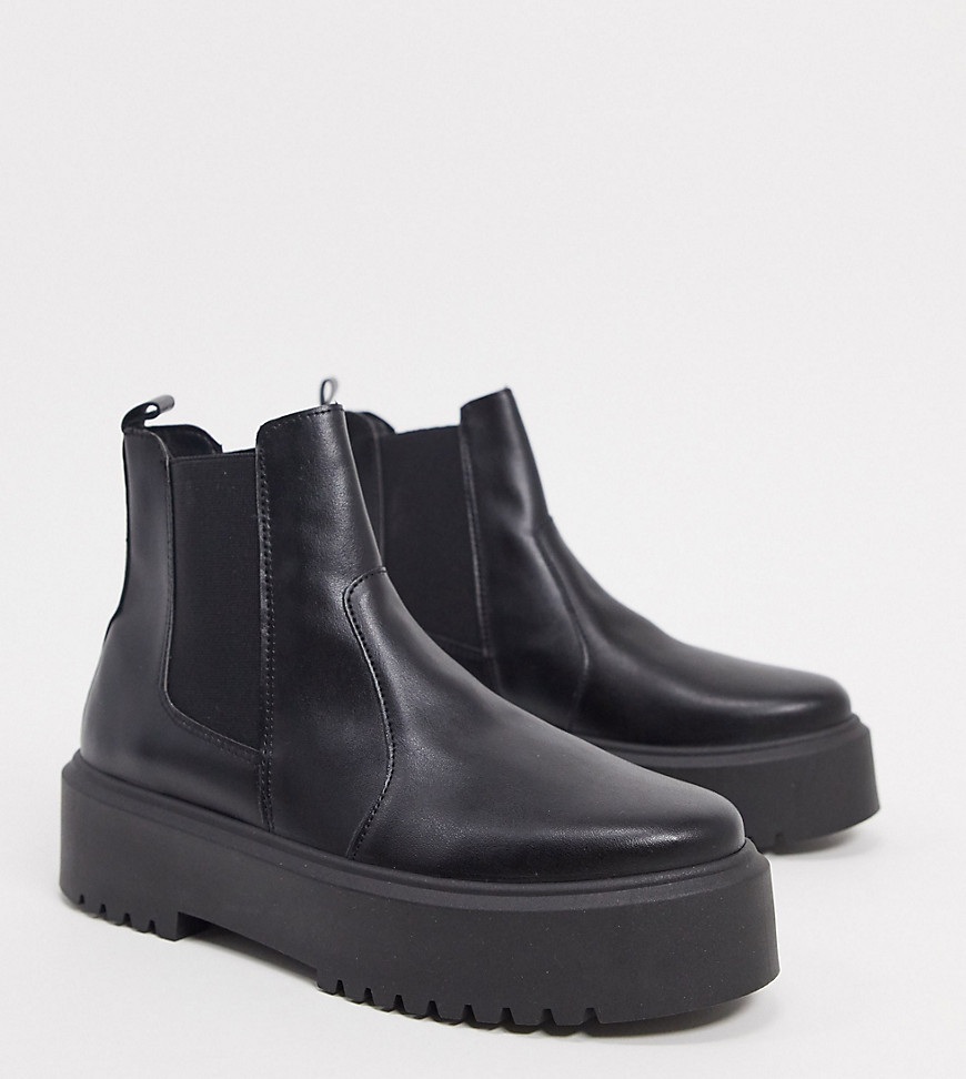 фото Черные ботинки челси на массивной подошве для широкой стопы asos design-черный