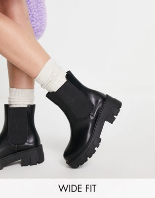 фото Черные ботинки челси на массивной подошве для широкой стопы glamorous wide fit-черный
