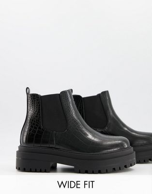 фото Черные ботинки челси на массивной подошве для широкой стопы raid wide fit ronnie-черный цвет