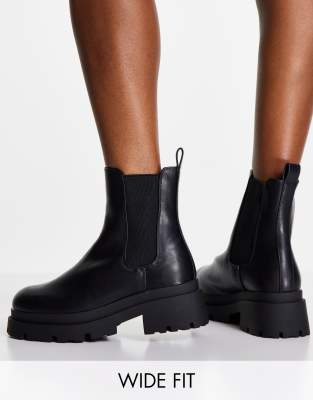  Черные ботинки челси на толстой подошве для широкой стопы ASOS DESIGN Wide Fit Archer-Черный цвет