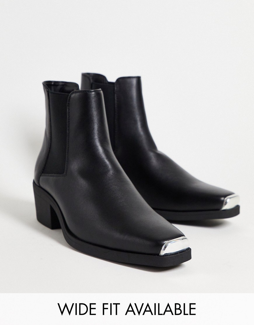 фото Черные ботинки челси в стиле вестерн из искусственной кожи asos design-черный цвет