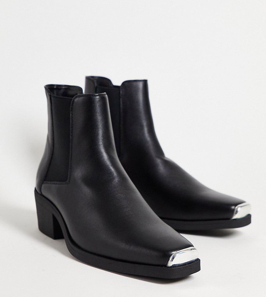 фото Черные ботинки челси в стиле вестерн из искусственной кожи asos design-черный цвет