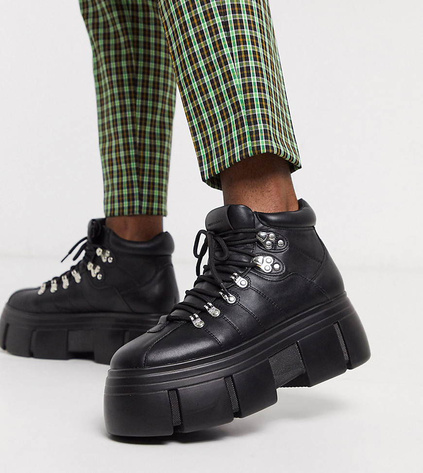 фото Черные ботинки для широкой стопы из искусственной кожи на шнуровке и массивной подошве asos design-черный