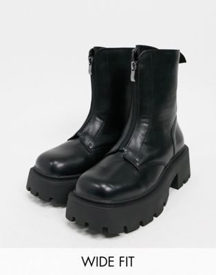 фото Черные ботинки для широкой стопы на молнии спереди, с утолщенной подошвой truffle collection-черный