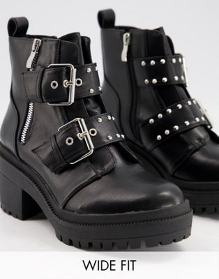 фото Черные ботинки на массивной подошве с пряжками raid wide fit saint-черный цвет